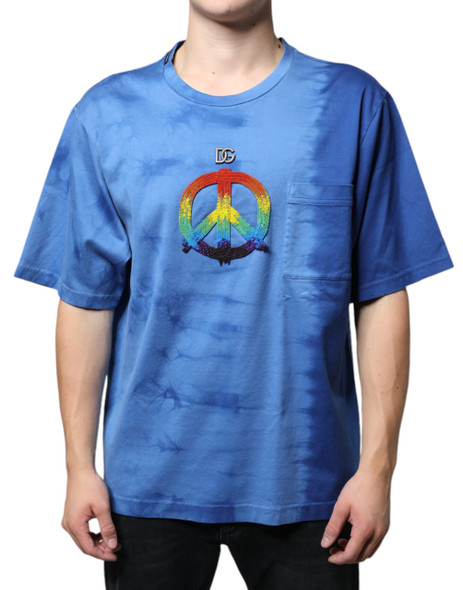 Blue Tie-Dye Peace Sign Cotton T-shirt Blue Tie-Dye Peace Sign Cotton T-shirt