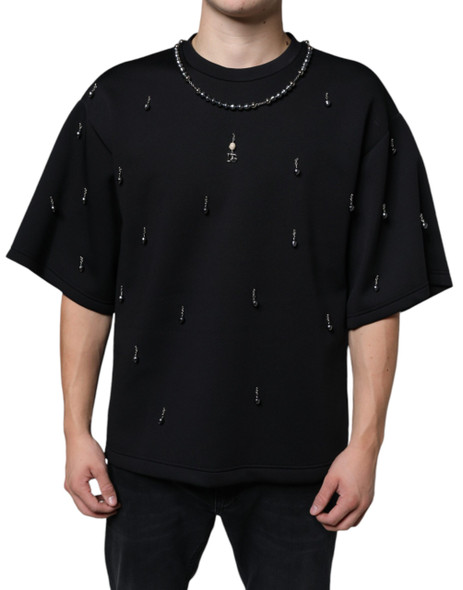 Dolce & Gabbana Black Polyester Necklace Embellished T-shirt Dolce & Gabbana Black Polyester Necklace Embellished T-shirt