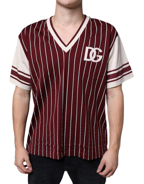 Maroon Stripes Cotton Logo V-neck T-shirt Maroon Stripes Cotton Logo V-neck T-shirt
