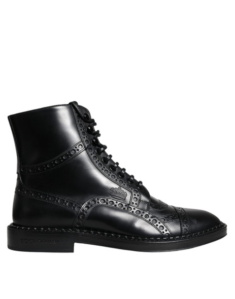 Dolce & Gabbana Black Leather Lace Up Mid Calf Boots Shoes Dolce & Gabbana Black Leather Lace Up Mid Calf Boots Shoes