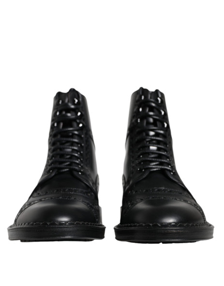 Black Leather Lace Up Mid Calf Boots Shoes Black Leather Lace Up Mid Calf Boots Shoes