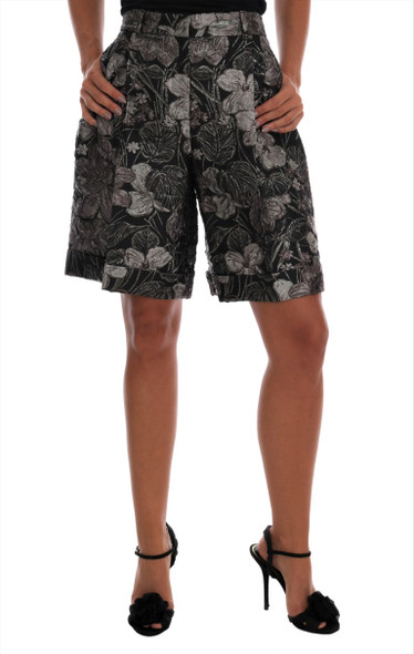 Gray Floral Brocade High Waist Shorts Gray Floral Brocade High Waist Shorts