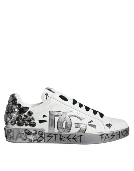 White Silver Crystal Logo Portofino Sneakers Shoes White Silver Crystal Logo Portofino Sneakers Shoes