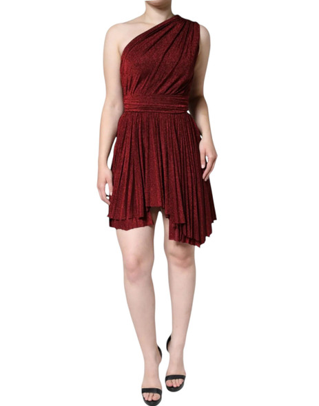 Red One Shoulder Pleated A-line Mini Dress Red One Shoulder Pleated A-line Mini Dress
