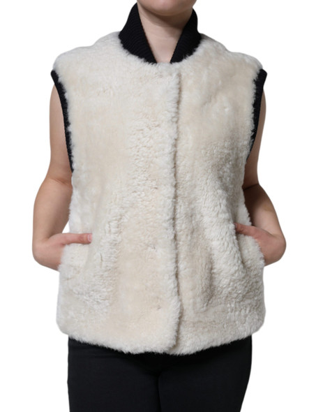 Burberry White WARRENFORD Shearling Leather Vest Coat Jacket Burberry White WARRENFORD Shearling Leather Vest Coat Jacket