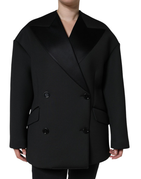 Dolce & Gabbana Black Polyester Double Breasted Coat Jacket Dolce & Gabbana Black Polyester Double Breasted Coat Jacket