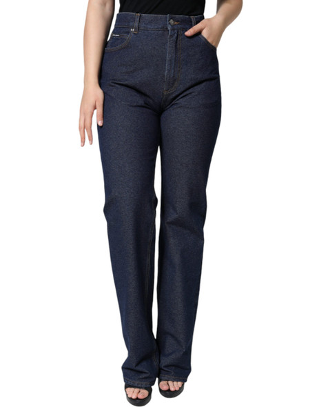 Dolce & Gabbana Dark Blue Cotton Stretch Straight Denim Jeans Dolce & Gabbana Dark Blue Cotton Stretch Straight Denim Jeans