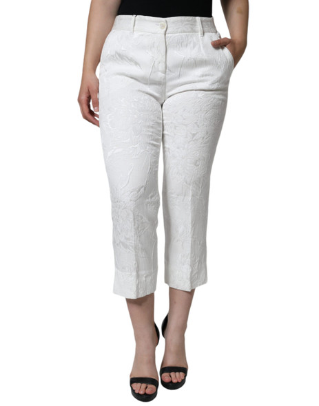 Dolce & Gabbana White Floral Brocade Cotton Cropped Pants Dolce & Gabbana White Floral Brocade Cotton Cropped Pants