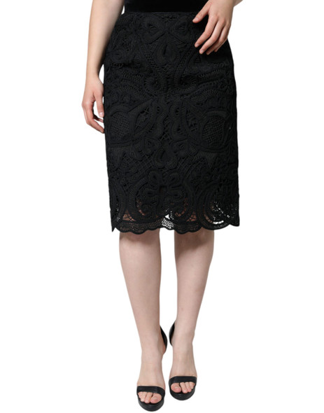 Black Floral Lace High Waist Pencil Cut Skirt Black Floral Lace High Waist Pencil Cut Skirt