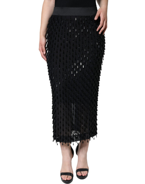 Dolce & Gabbana Black Embellished Pencil Cut Midi Skirt Dolce & Gabbana Black Embellished Pencil Cut Midi Skirt