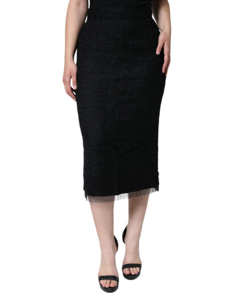 Dolce & Gabbana Black Virgin Wool Pencil Cut Midi Skirt Dolce & Gabbana Black Virgin Wool Pencil Cut Midi Skirt