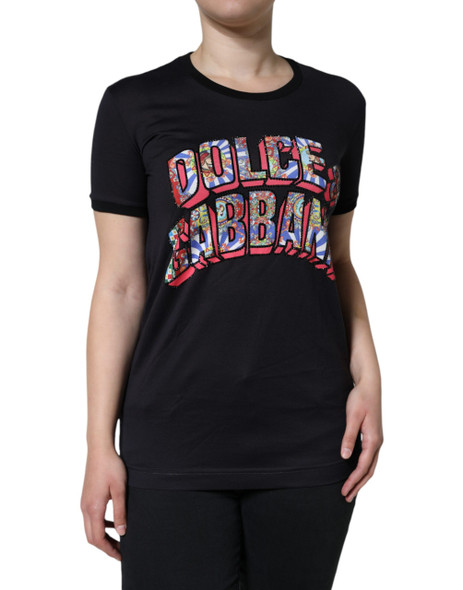 Black Cotton Logo Print Round Neck T-shirt Black Cotton Logo Print Round Neck T-shirt