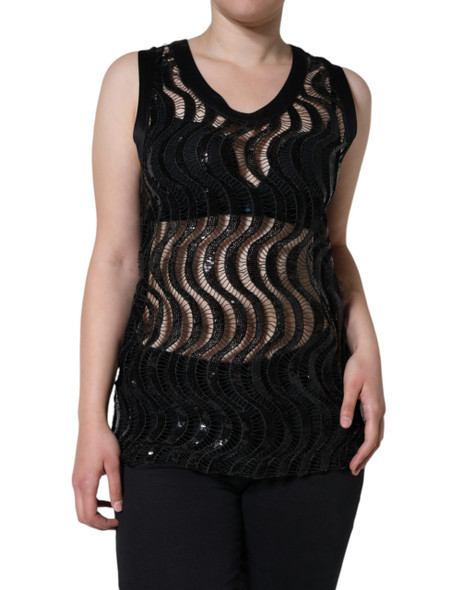 Dolce & Gabbana Black Sequin Sleeveless Tank Blouse Top Dolce & Gabbana Black Sequin Sleeveless Tank Blouse Top