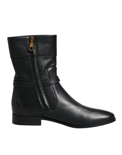 Dolce & Gabbana Black Leather Logo Mid Calf Boots Shoes Dolce & Gabbana Black Leather Logo Mid Calf Boots Shoes