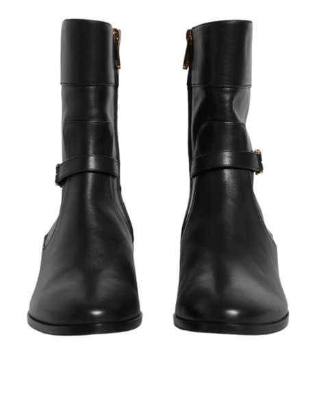 Dolce & Gabbana Black Leather Logo Mid Calf Boots Shoes Dolce & Gabbana Black Leather Logo Mid Calf Boots Shoes