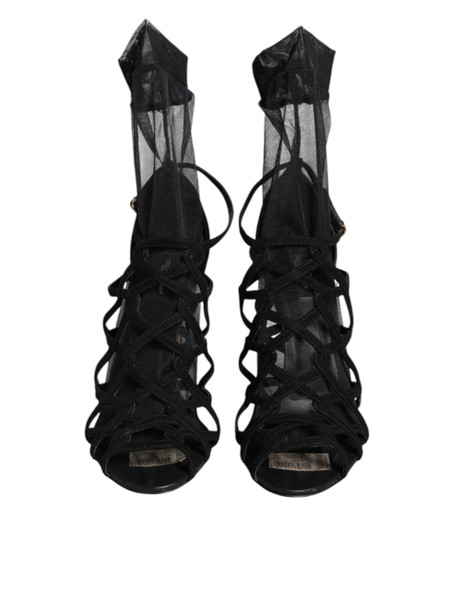 Dolce & Gabbana Black Tulle Stretch Heels Sandals Shoes Dolce & Gabbana Black Tulle Stretch Heels Sandals Shoes