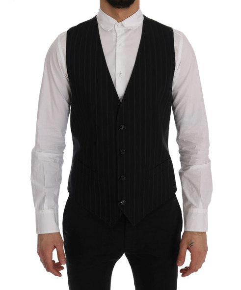 Dolce & Gabbana Black STAFF Cotton Striped Vest Dolce & Gabbana Black STAFF Cotton Striped Vest