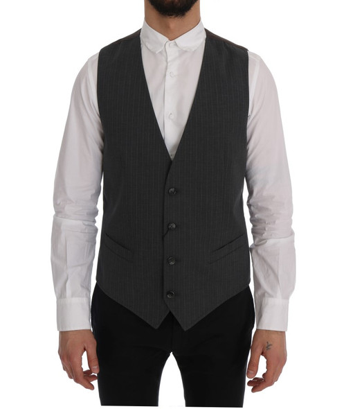 Dolce & Gabbana Gray STAFF Cotton Striped Vest Dolce & Gabbana Gray STAFF Cotton Striped Vest