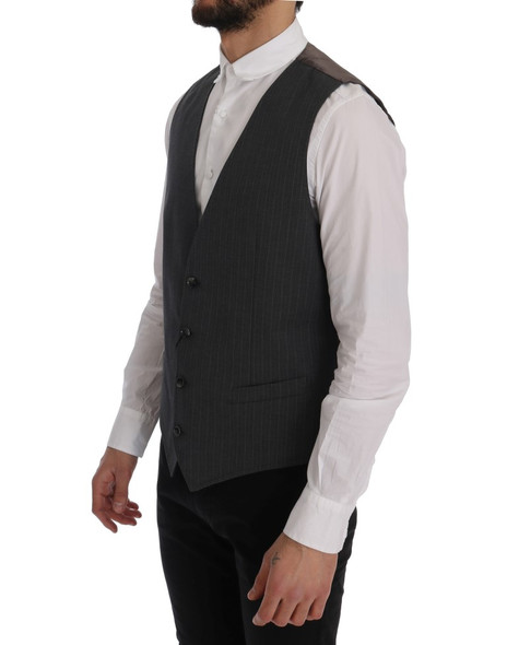 Dolce & Gabbana Gray STAFF Cotton Striped Vest Dolce & Gabbana Gray STAFF Cotton Striped Vest