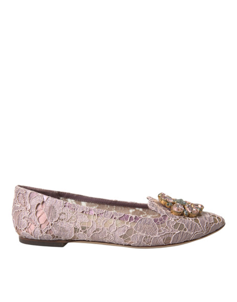 Dolce & Gabbana Pink Lace Crystal Ballet Flats Loafers Shoes Dolce & Gabbana Pink Lace Crystal Ballet Flats Loafers Shoes