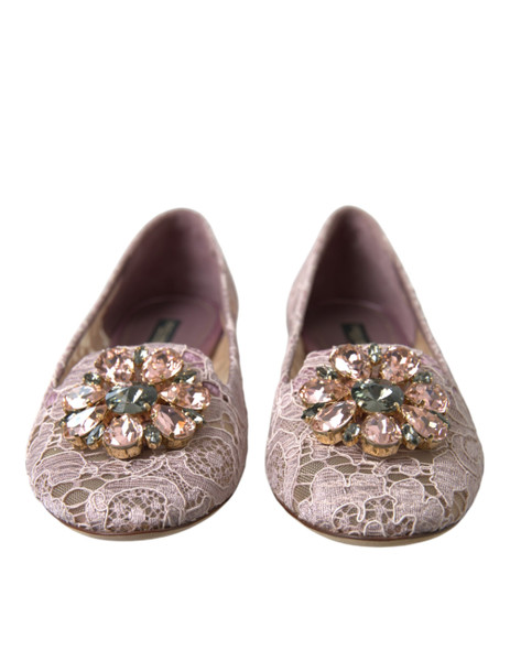 Dolce & Gabbana Pink Lace Crystal Ballet Flats Loafers Shoes Dolce & Gabbana Pink Lace Crystal Ballet Flats Loafers Shoes