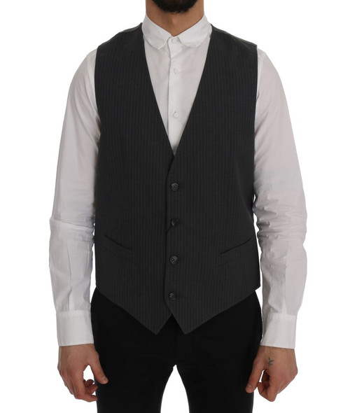 Dolce & Gabbana Gray STAFF Cotton Striped Vest SIG60352 Dolce & Gabbana Gray STAFF Cotton Striped Vest SIG60352