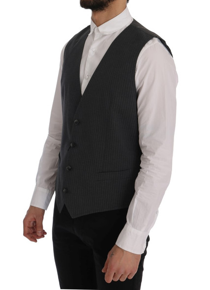 Dolce & Gabbana Gray STAFF Cotton Striped Vest SIG60352 Dolce & Gabbana Gray STAFF Cotton Striped Vest SIG60352