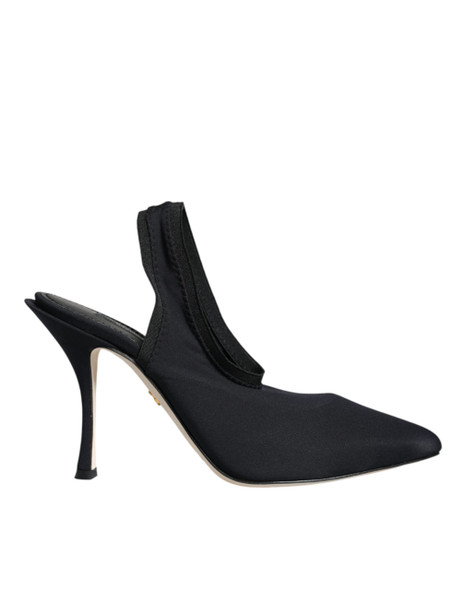 Black Jersey Stretch Heels Slingback Shoes Black Jersey Stretch Heels Slingback Shoes