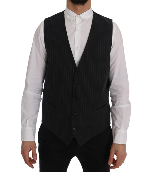 Dolce & Gabbana Gray STAFF Cotton Striped Vest SIG60356 Dolce & Gabbana Gray STAFF Cotton Striped Vest SIG60356