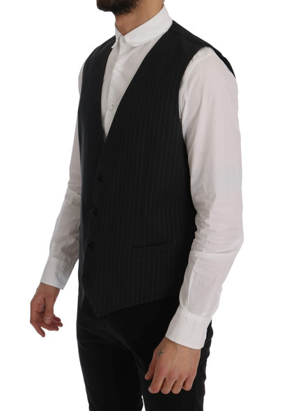 Dolce & Gabbana Gray STAFF Cotton Striped Vest SIG60356 Dolce & Gabbana Gray STAFF Cotton Striped Vest SIG60356