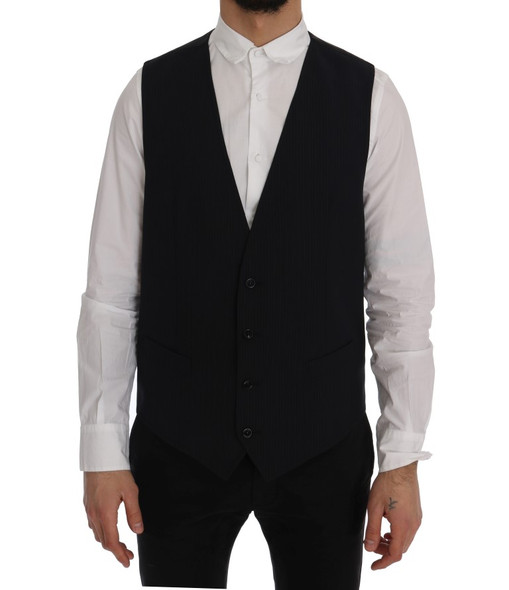 Dolce & Gabbana Black STAFF Wool Striped Vest Dolce & Gabbana Black STAFF Wool Striped Vest