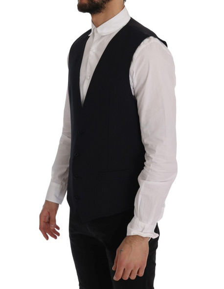 Dolce & Gabbana Black STAFF Wool Striped Vest Dolce & Gabbana Black STAFF Wool Striped Vest