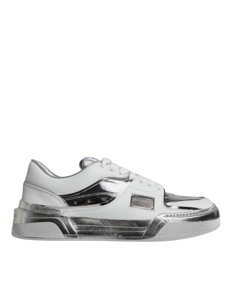 White Silver Leather Low Top Sneakers Shoes White Silver Leather Low Top Sneakers Shoes