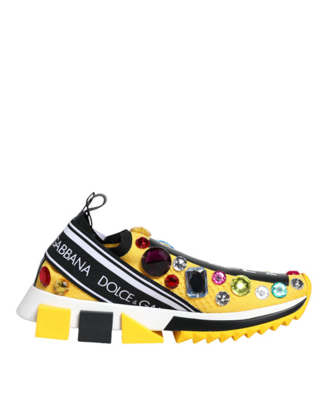 Dolce & Gabbana Yellow Sorrento Crystals Low Top Sneakers Shoes Dolce & Gabbana Yellow Sorrento Crystals Low Top Sneakers Shoes