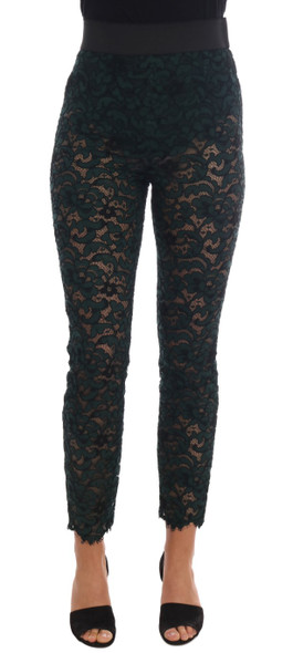 Dolce & Gabbana Green Floral Lace Leggings Pants Dolce & Gabbana Green Floral Lace Leggings Pants