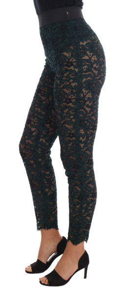 Dolce & Gabbana Green Floral Lace Leggings Pants Dolce & Gabbana Green Floral Lace Leggings Pants