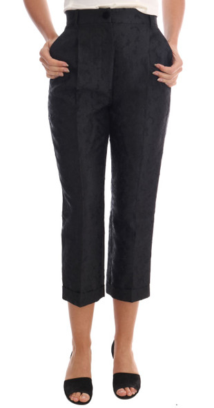 Dolce & Gabbana Black Floral Brocade Capri Pants Dolce & Gabbana Black Floral Brocade Capri Pants