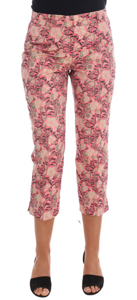 Pink Floral Brocade Capri Pants Pink Floral Brocade Capri Pants