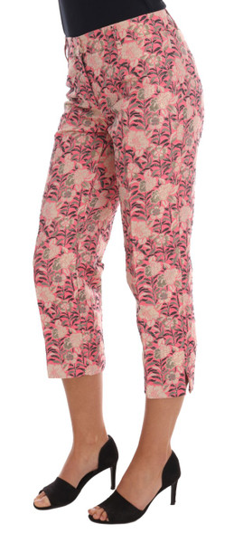 Pink Floral Brocade Capri Pants Pink Floral Brocade Capri Pants