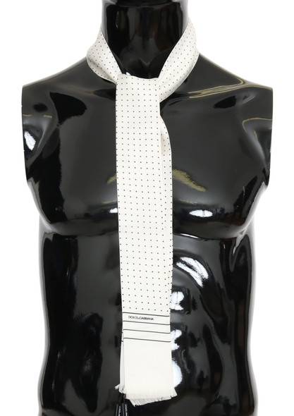 White Polka Dotted Silk Skinny Scarf White Polka Dotted Silk Skinny Scarf