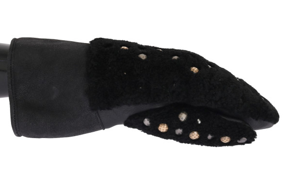 Black Leather Shearling Studded Gloves Black Leather Shearling Studded Gloves