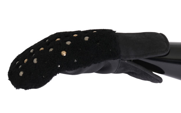 Black Leather Shearling Studded Gloves Black Leather Shearling Studded Gloves