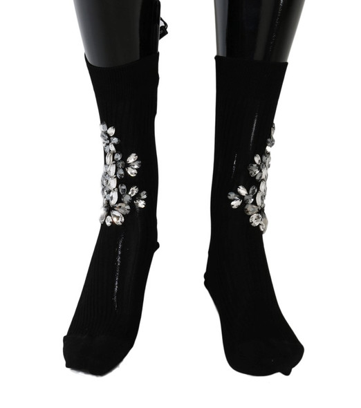 Black Knitted Floral Clear Crystal Socks Black Knitted Floral Clear Crystal Socks