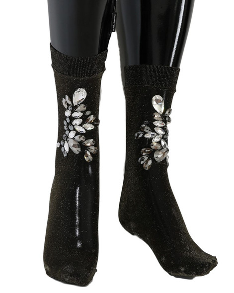 Black Stretch Floral Clear Crystal Socks Black Stretch Floral Clear Crystal Socks