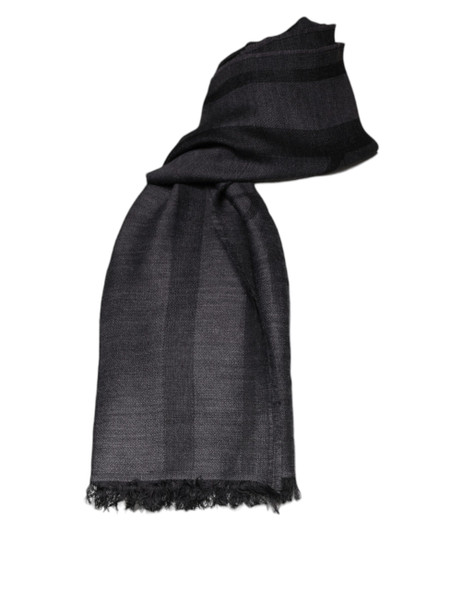 GF Ferre Dark Gray Wool Viscose Foulard Patterned Scarf GF Ferre Dark Gray Wool Viscose Foulard Patterned Scarf