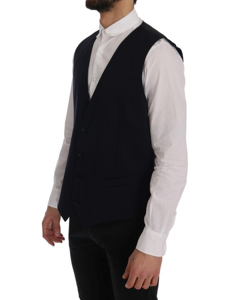 Dolce & Gabbana Blue STAFF Wool Stretch Vest Dolce & Gabbana Blue STAFF Wool Stretch Vest