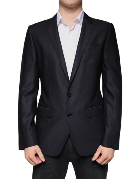 Dolce & Gabbana Dark Blue Wool Single Breasted Dress Coat Blazer Dolce & Gabbana Dark Blue Wool Single Breasted Dress Coat Blazer