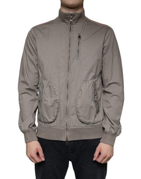 Brown Cotton Full Zip Bomber Logo Jacket Brown Cotton Full Zip Bomber Logo Jacket