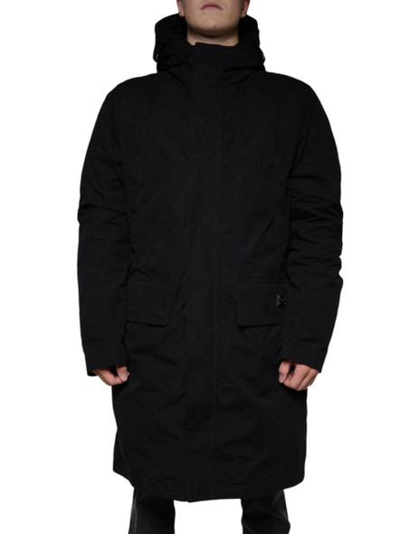 Dolce & Gabbana Black Hooded Parka Cotton Trench Coat Jacket Dolce & Gabbana Black Hooded Parka Cotton Trench Coat Jacket