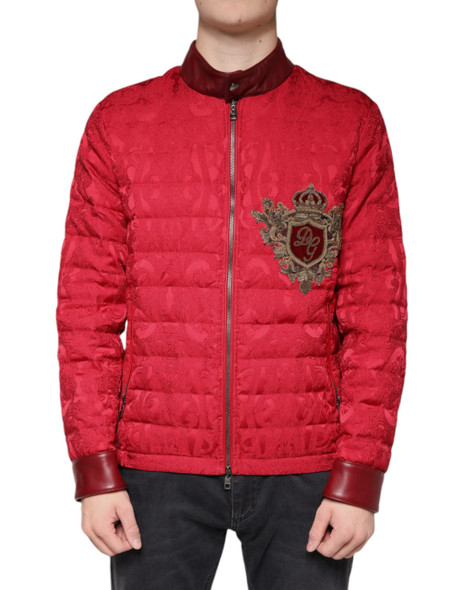 Red Quilted Bomber Gold Crown Logo Jacket Red Quilted Bomber Gold Crown Logo Jacket